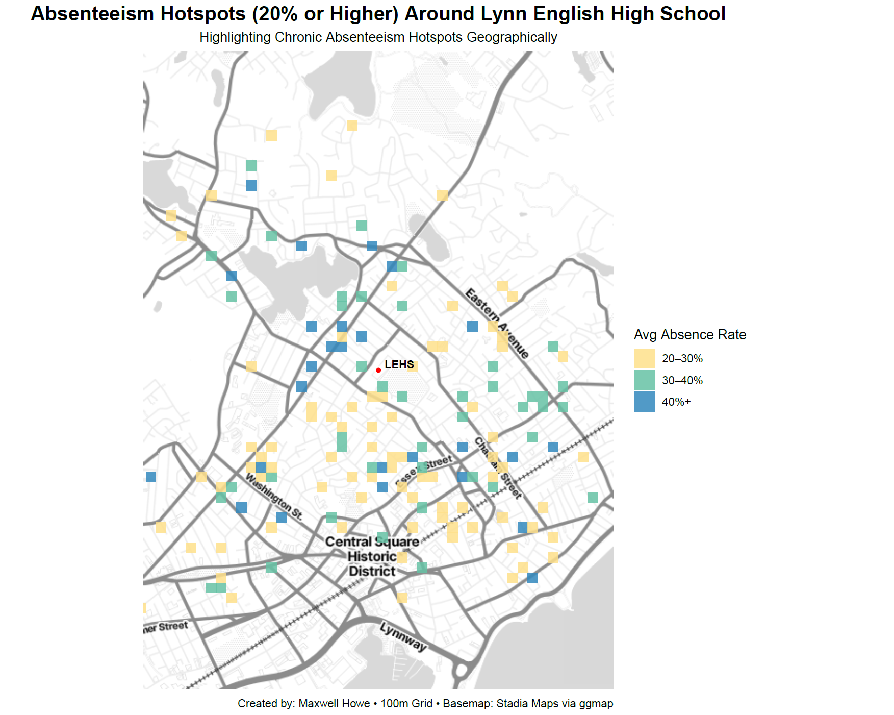 Lynn: Absenteeism Hotspots (≥20%) around LEHS